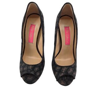 Betsey Johnson‎ Leopard Lakin Peep Toe Pumps Heels Black Size 5M